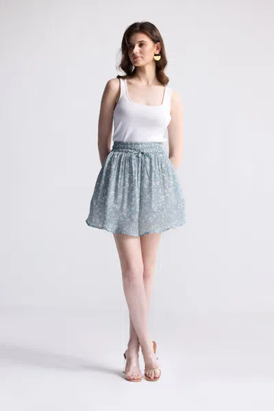 Reistor Drawstring Short Skirt In Light Blue Florals In Blue