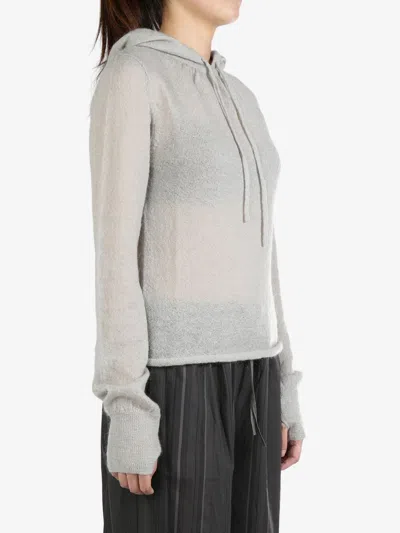 Amomento Drawstring Hood Knit Hoodie In Light Grey