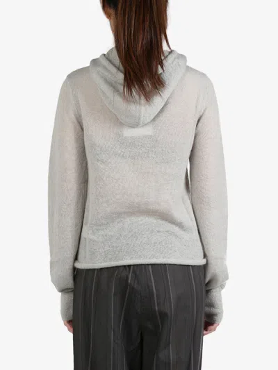 Amomento Drawstring Hood Knit Hoodie In Light Grey