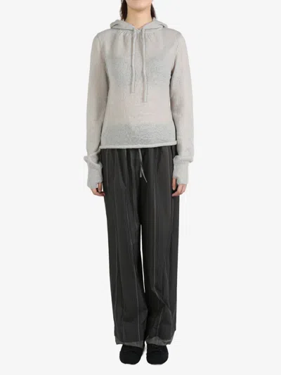 Amomento Drawstring Hood Knit Hoodie In Light Grey