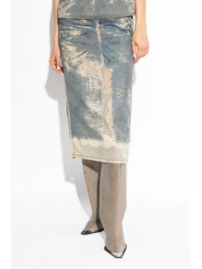 Diesel Midi Skirt In Floating Devoré Denim In 01 Denim