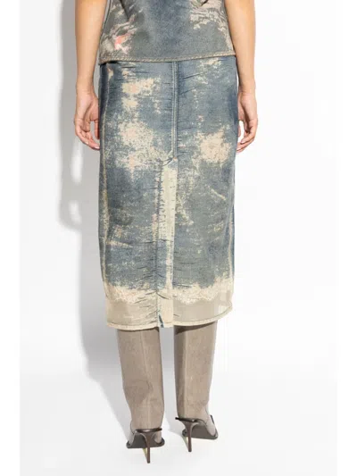 Diesel Midi Skirt In Floating Devoré Denim In 01 Denim