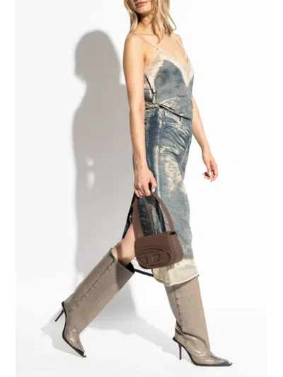 Diesel Midi Skirt In Floating Devoré Denim In 01 Denim