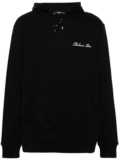 Shop Balmain Signature Hooded Sweatshirt In Black