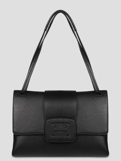 Shop Hogan Embossed Logo Shoulder Bag In Black