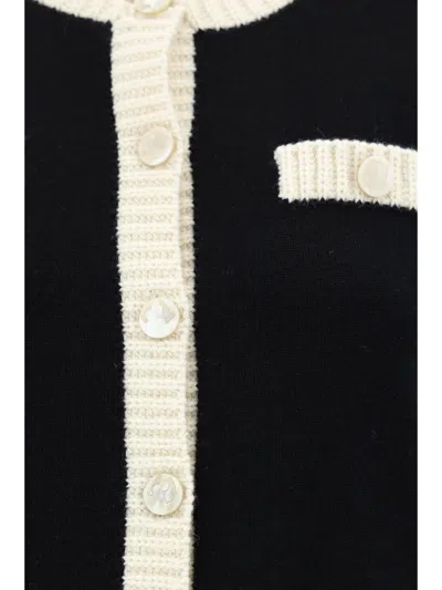 Shop Tory Burch Kendra Chunky Wool Trim Cardigan In Black / French Cream