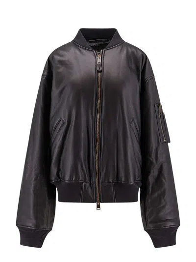 Shop Balenciaga Leather Jacket With Cargo Pocket Detail On The Sleeve