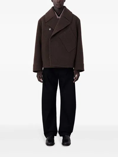 Shop Lemaire Men Dispatch Peacoat In Mu194 Brown Chine