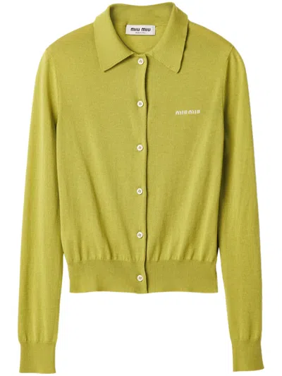 Shop Miu Miu Women Cashmere Silk Cardigan In Pistacchio