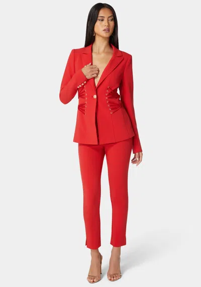 Bebe Natural Waist Side Tab Skinny Leg Twill Pant In Salsa
