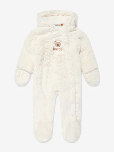 Guess Baby Faux Fur Snowsuit In Ivory