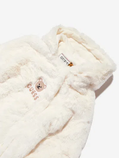 Guess Baby Faux Fur Snowsuit In Ivory
