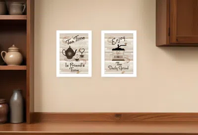 Homezia Set Of Two Enjoy Tea Time 3 White Framed Print Kitchen Wall Art