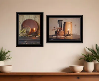 Homezia Set Of Two Red Bowl Or Bittersweet Basket 2 Black Framed Print Wall Art