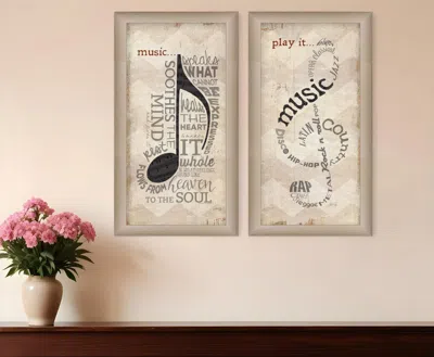 Homezia Set Of Two Musical Notesbrown Framed Print Wall Art