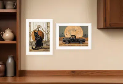 Homezia Set Of Two Harvest Moon With A Black Cat And Truck 1 White Framed Print Kitchen Wall Art