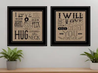 Homezia Set Of Two Hugs Or Forever 2 Black Framed Print Wall Art