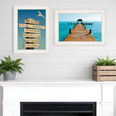 Homezia Set Of Two Beach Nautical White Framed Print Wall Art