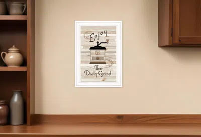 Homezia Enjoy The Daily Grind 1 White Framed Print Kitchen Wall Art