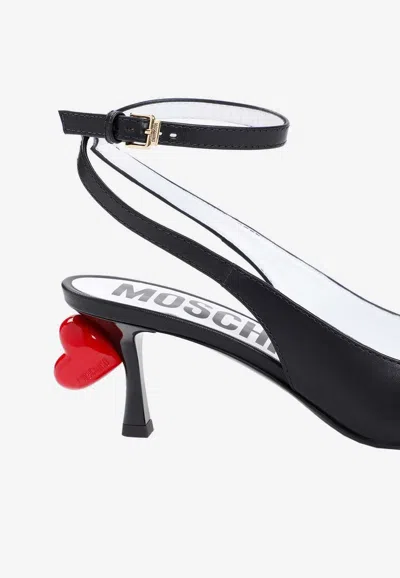 Shop Moschino 60 Pointed Leather Pumps In Black