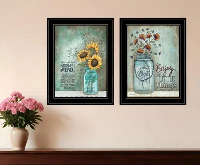 Homezia Set Of Two Enjoy The Little Things Or Happiness 2 Black Framed Print Wall Art