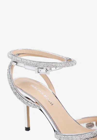 Shop Mach & Mach 85 Crystal-embellished Double Bow Pumps In Silver