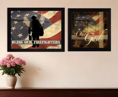 Homezia Set Of Two Firefighters One Nation Black Framed Print Wall Art