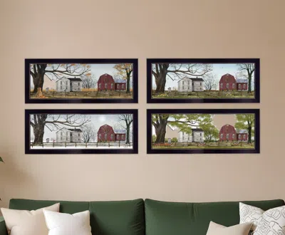 Homezia Set Of Four Red Barn For The Season Black Framed Print Wall Art