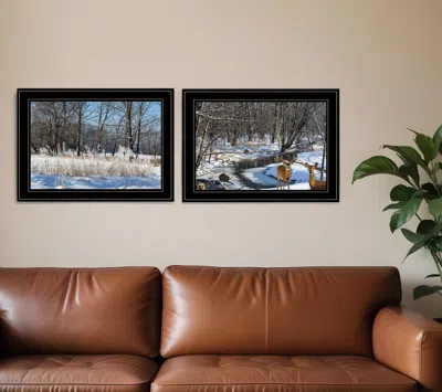 Homezia Set Of Two Great Outdoors Nature Or Winter Forest 4 Black Framed Print Wall Art