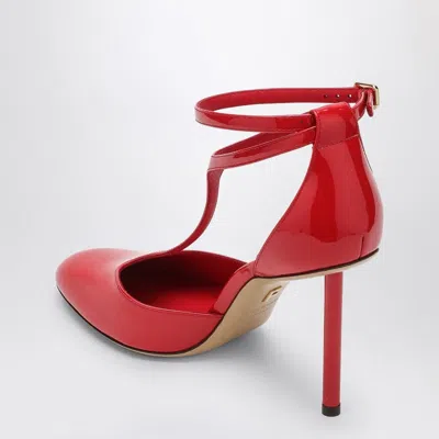 Ferragamo Lysandra 95 T-strap Pumps In Patent Leather In Red