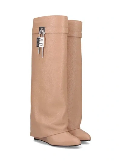 Givenchy Shark Lock Grained Leather Boots In Neutral