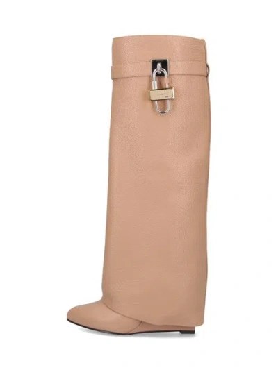 Givenchy Shark Lock Grained Leather Boots In Neutral