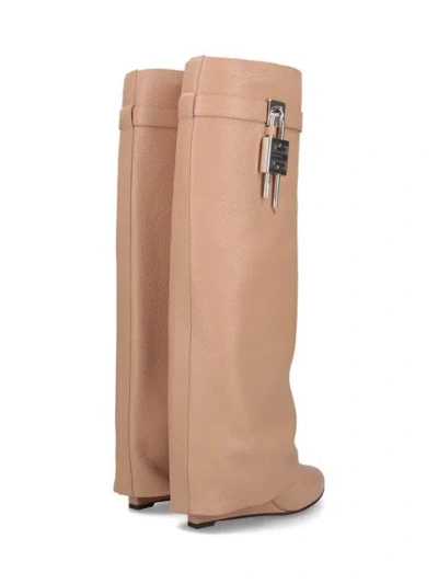 Givenchy Shark Lock Grained Leather Boots In Neutral