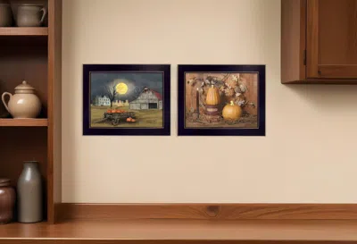 Homezia Set Of Two Pumpkin Space Harvest Black Framed Print Kitchen Wall Art