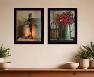 Homezia Set Of Two Americana Country Candlelight Black Framed Print Wall Art