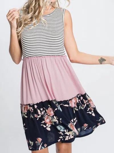 Heimish Usa Floral Colorblock Dress In Dusty Rose In Multi