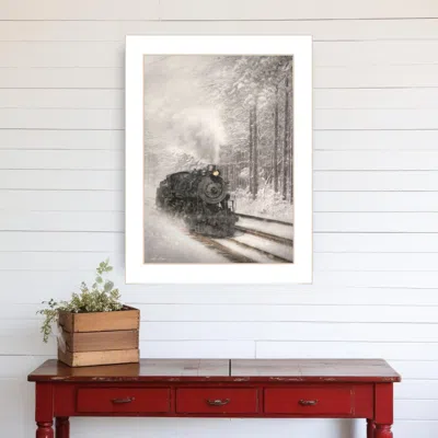 Homezia Snowy Locomotive 2 White Framed Print Wall Art