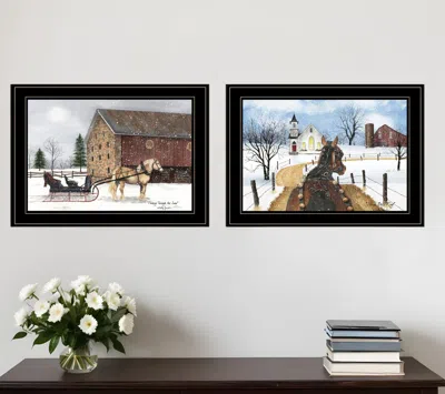 Homezia Set Of Two Sleigh Bells Ring 1 Black Framed Print Wall Art
