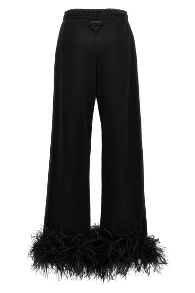 Prada Jogginghose Aus Baumwollfleece Mit Federbesatz In Black