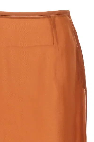 Prada Double Layer Semi-sheer Midi Skirt In Brown