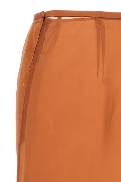 Prada Double Layer Semi-sheer Midi Skirt In Brown