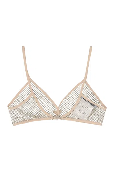 Prada Women Rhinestone Mesh Bra In Cream