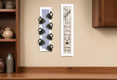 Homezia Set Of Two Come On In With Seven Peg Mug Rack 3 White Framed Print Kitchen Wall Art