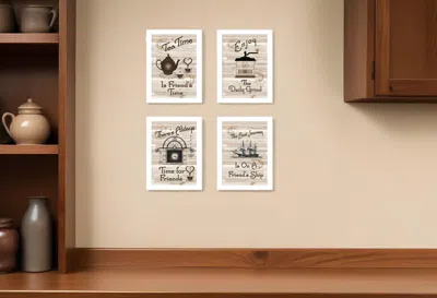Homezia Set Of Four Friendship 3 White Framed Print Kitchen Wall Art