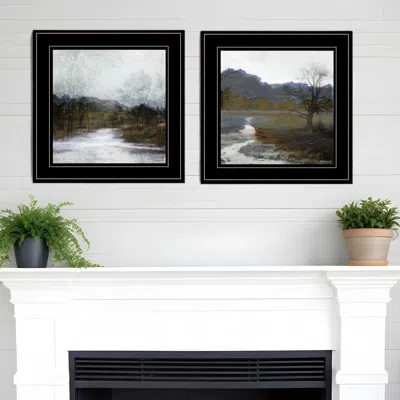 Homezia Set Of Two Winter Landscape 2 Black Framed Print Wall Art