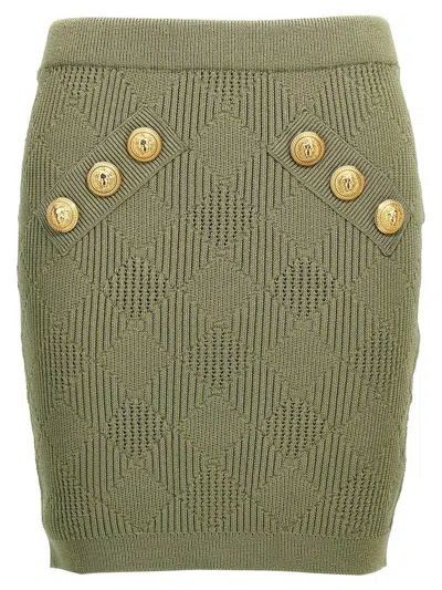 Balmain Openwork Knit Mini Skirt In Green