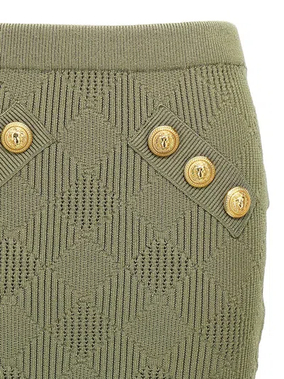 Balmain Openwork Knit Mini Skirt In Green