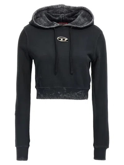 Diesel Oval-d Logo Hooded Cropped Sweatshirt In Black