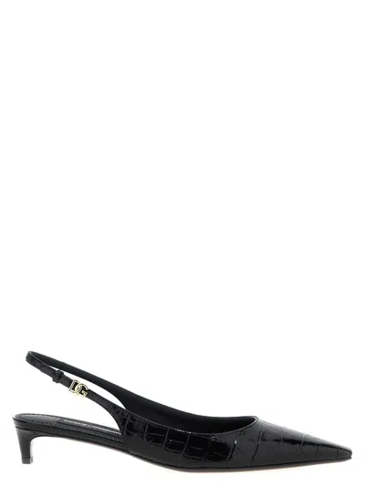 Dolce & Gabbana Mun 30 Croc-embossed Leather Slingback Pumps In Black