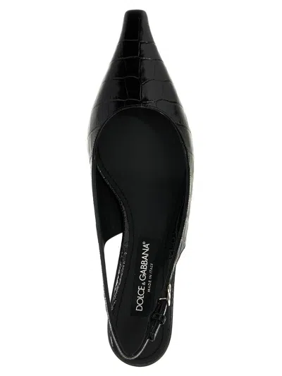 Dolce & Gabbana Mun 30 Croc-embossed Leather Slingback Pumps In Black